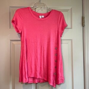 Misia Orange Asymmetrical Button‎ Detail Short Sleeve Tee, Size Small